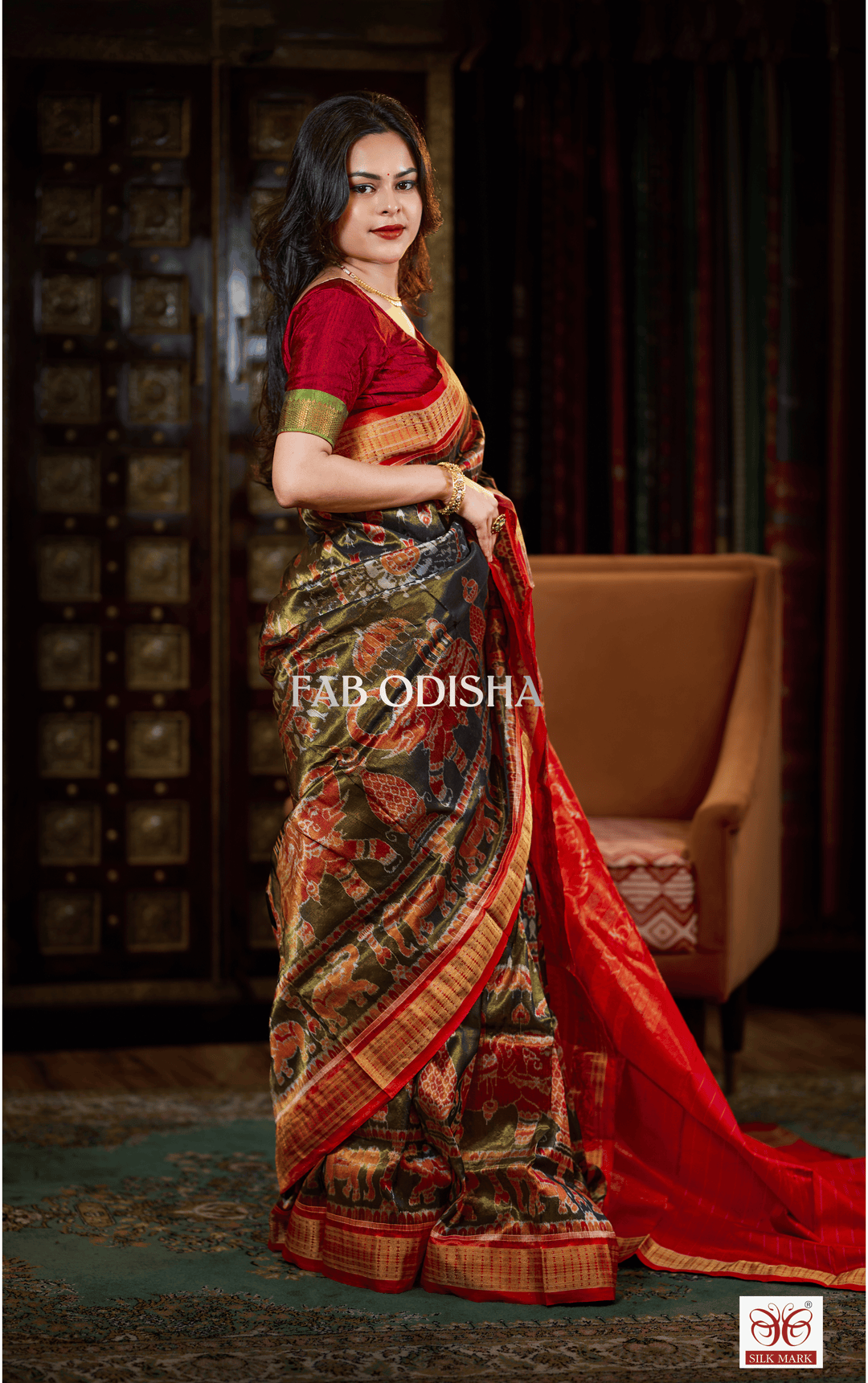 "SHAHI GAJAPATI DARBAR" SAMBALPURI BANDHA FULL TISSUE SILK PATTA SAREE