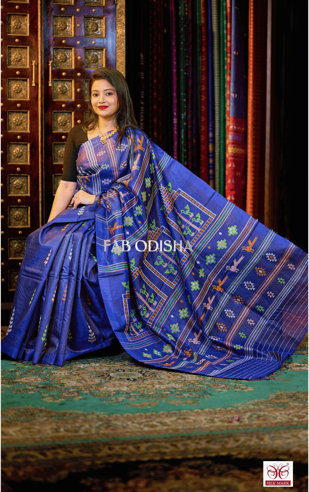 ADHARAN CULTURAL DRAPES BOMKAI HERITAGE FINE TUSSAR HANDLOOM SILK SAREE
