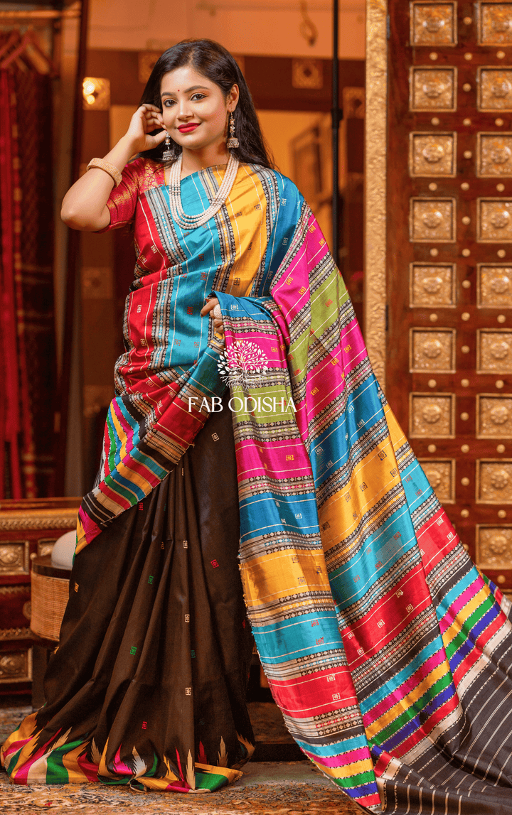 KARIGHAR PRATIBIMB BERHAMPURI DOUBLE AANCHAL PURE SILK PATTA SAREE