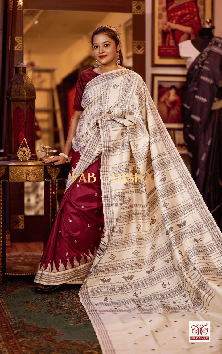 RITAMBARI BERHAMPURI HANDLOOM DOUBLE PALLU PURE SILK PATTA SAREE