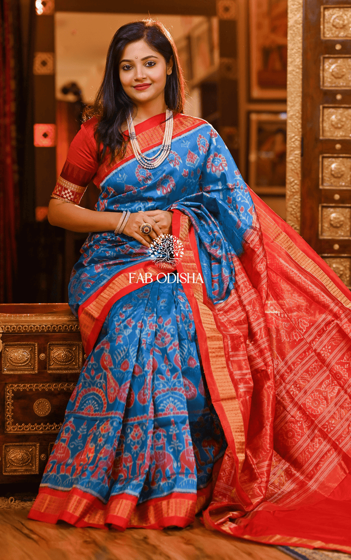 HERITAGE AIRAVANI SAMBALPURI HANDLOOM PURE SILK TISSUE SAREE
