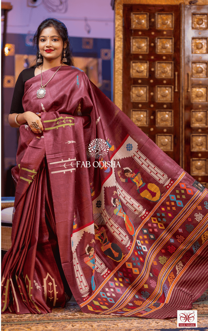 MANMOHINI NARTAKI THEME HERITAGE FINE TUSSAR HANDLOOM SILK SAREE