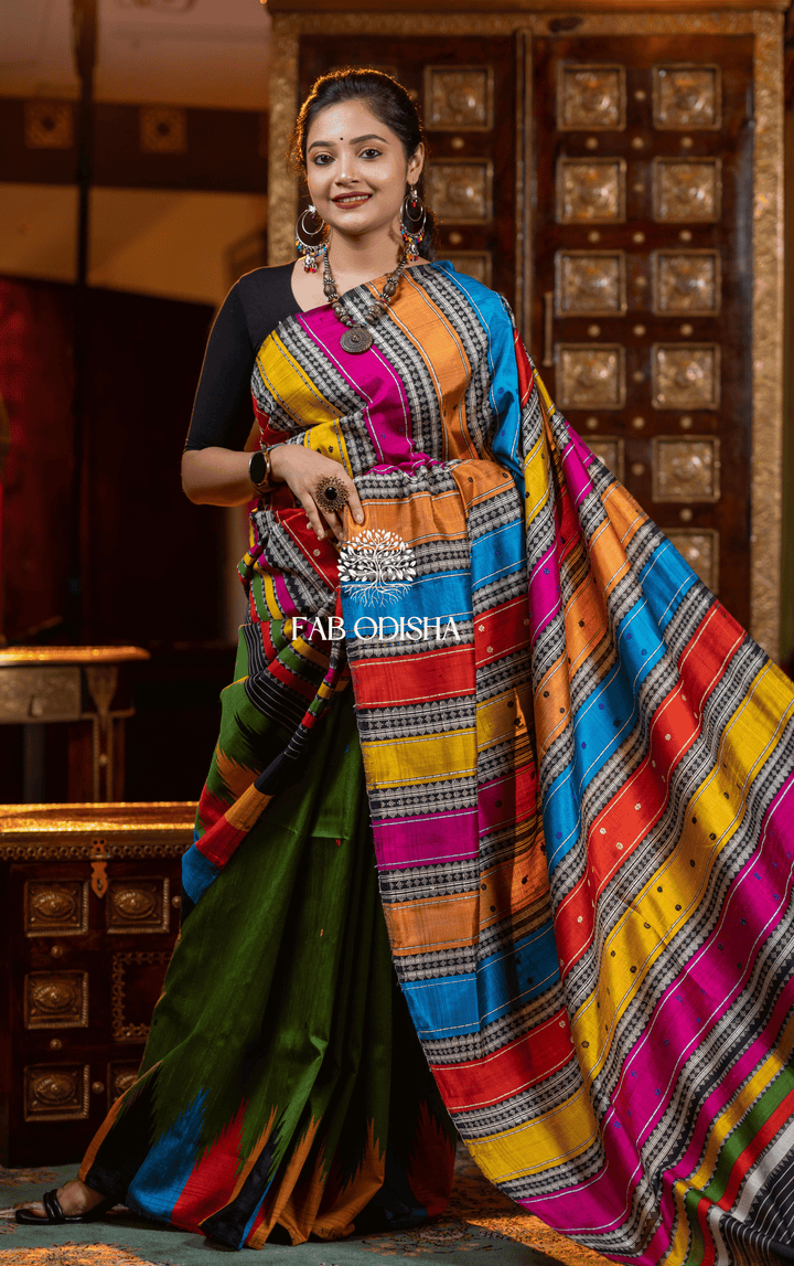 SVADHYAYA SAMSKARA BERHAMPURI DOUBLE AANCHAL PURE SILK PATTA SAREE