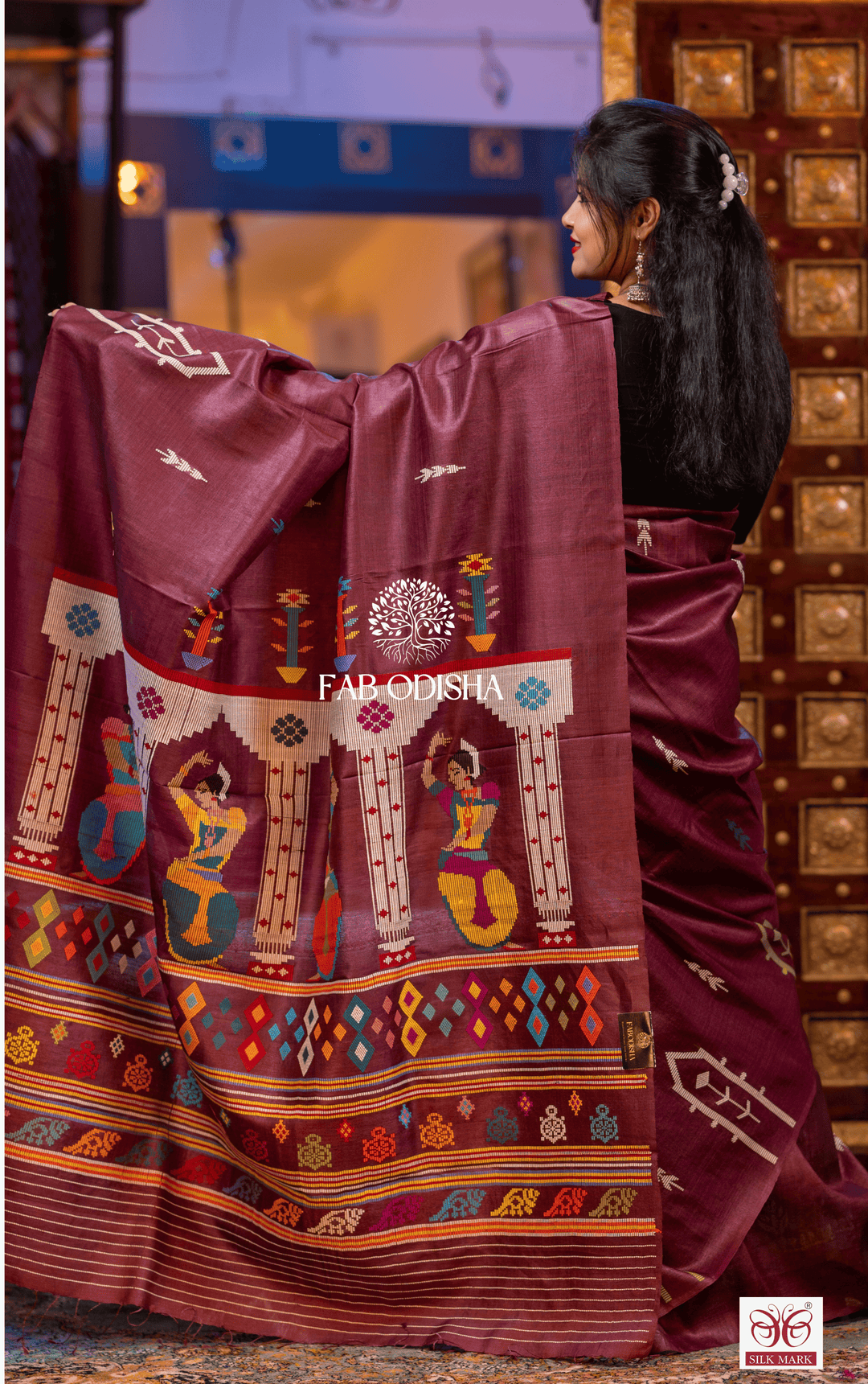MANMOHINI NARTAKI THEME HERITAGE FINE TUSSAR HANDLOOM SILK SAREE