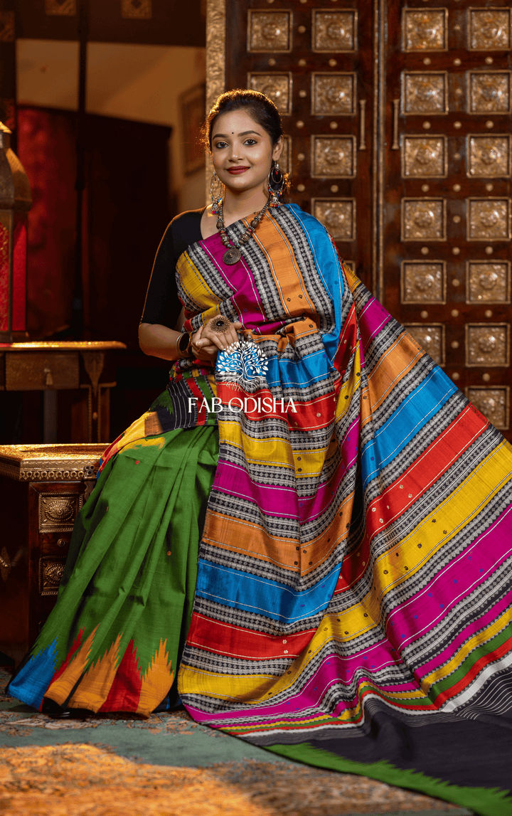 SVADHYAYA SAMSKARA BERHAMPURI DOUBLE AANCHAL PURE SILK PATTA SAREE