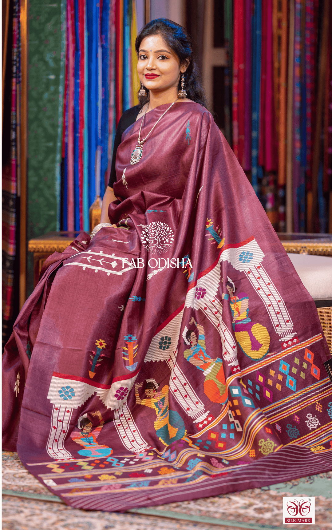 MANMOHINI NARTAKI THEME HERITAGE FINE TUSSAR HANDLOOM SILK SAREE