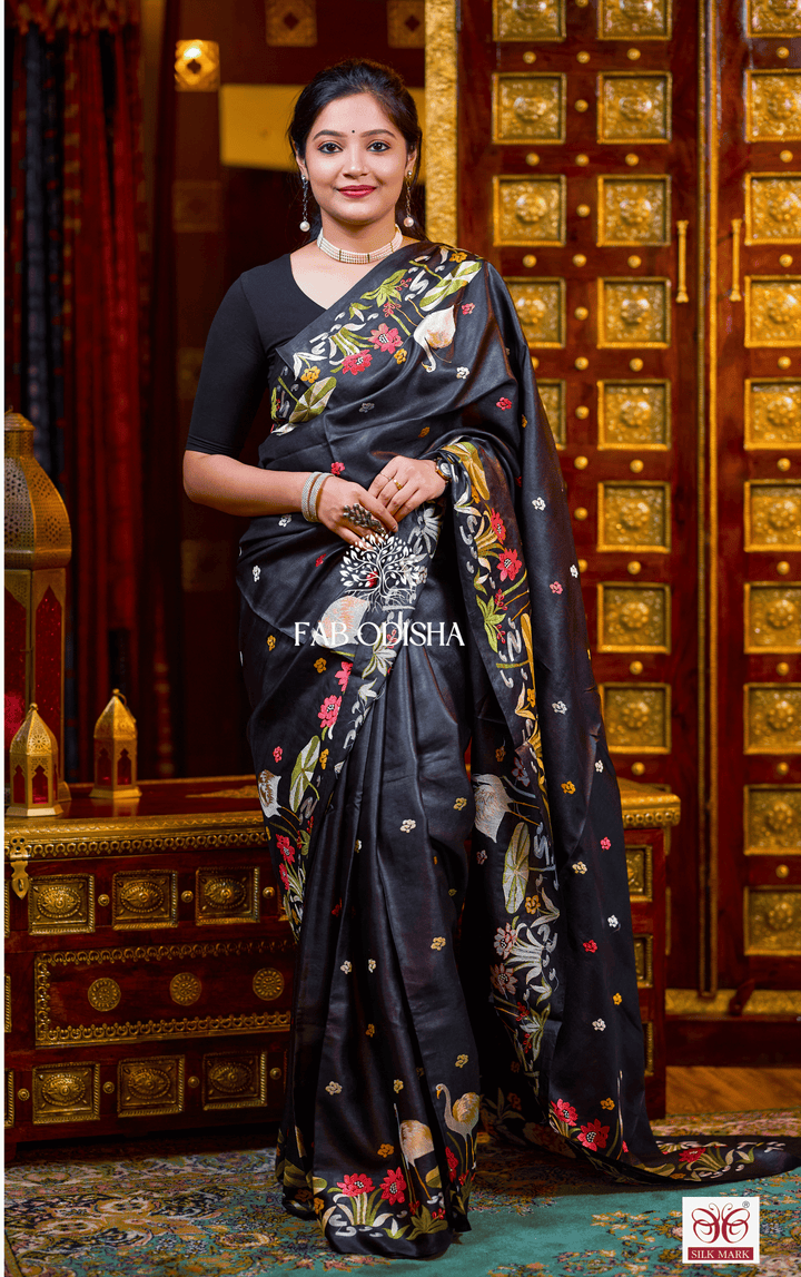 RAVISHING BLACK DESIGNER FINE TUSSAR SILK SAREE