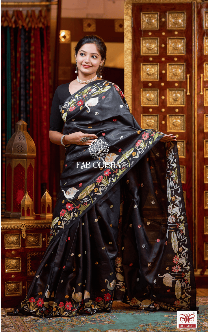 RAVISHING BLACK DESIGNER FINE TUSSAR SILK SAREE