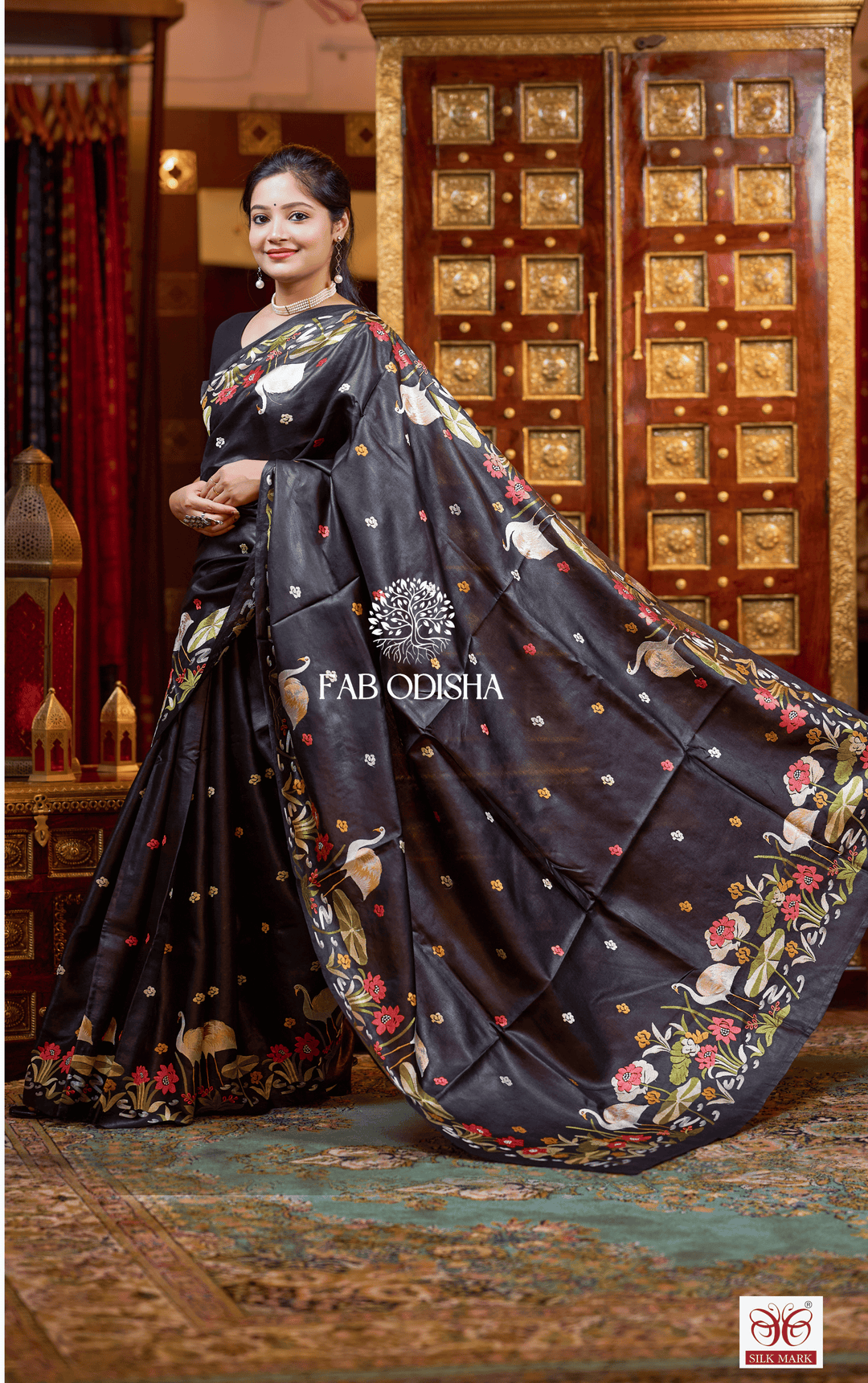 RAVISHING BLACK DESIGNER FINE TUSSAR SILK SAREE