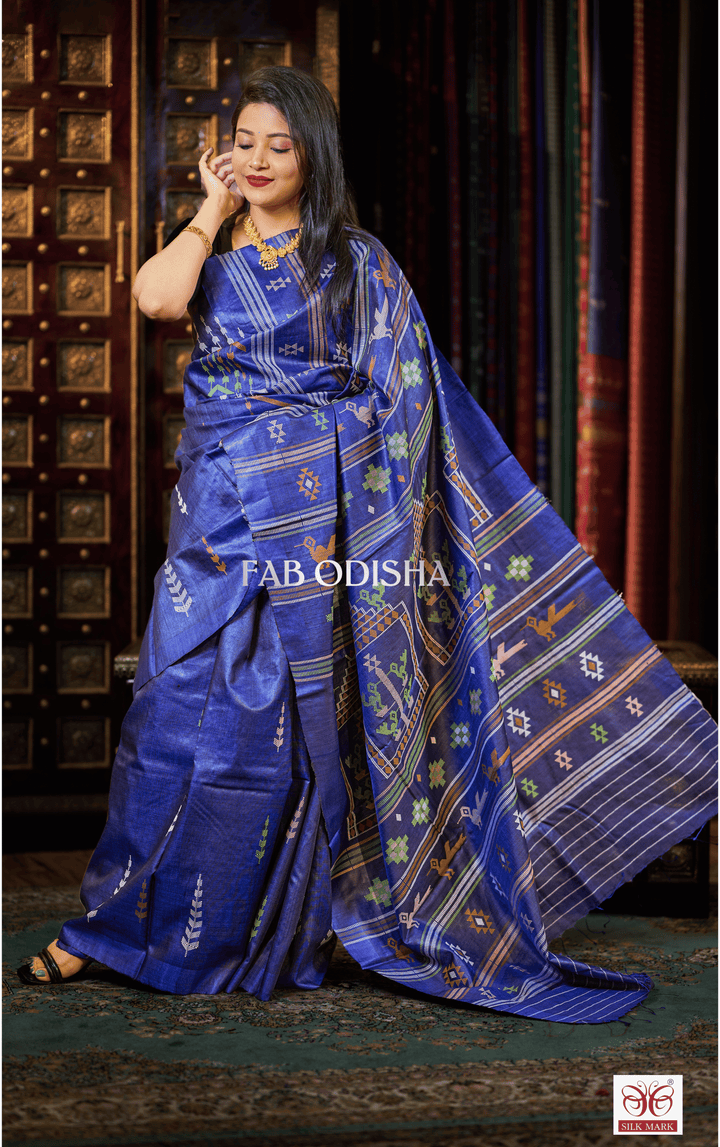 ADHARAN CULTURAL DRAPES BOMKAI HERITAGE FINE TUSSAR HANDLOOM SILK SAREE