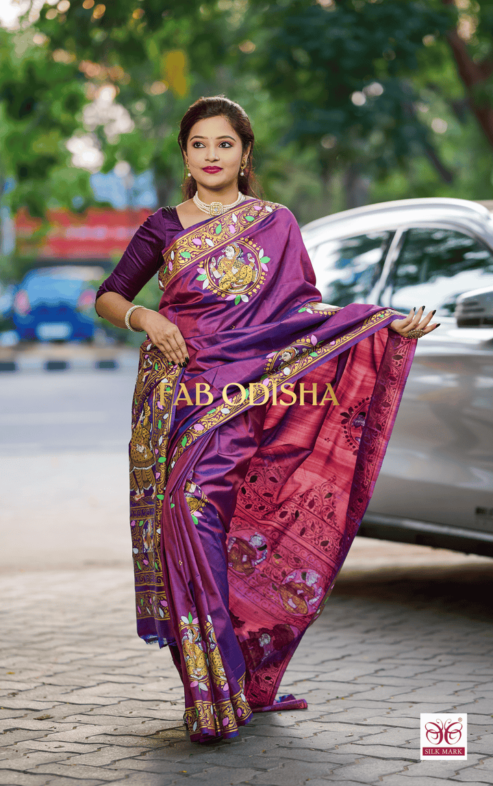 SU-MANGALAM INDIAN WEDDING THEMED PATTACHITRA HANDLOOM SILK SAREE