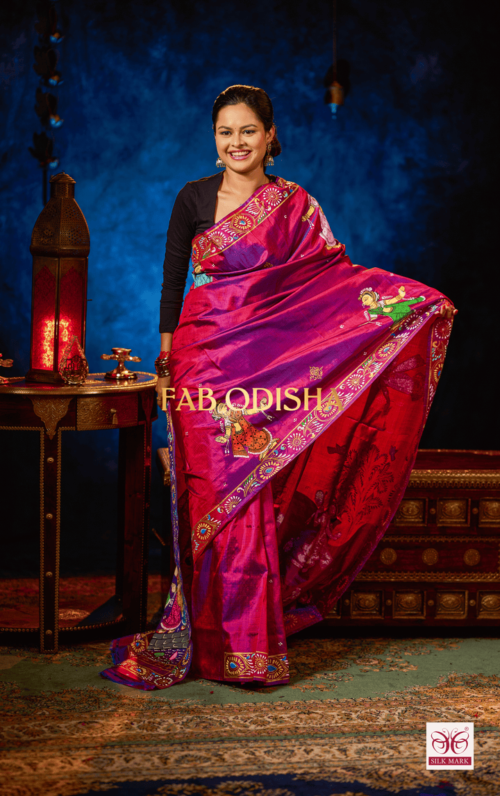 RAASIYA THEMED PATTACHITRA HANDLOOM SILK SAREE