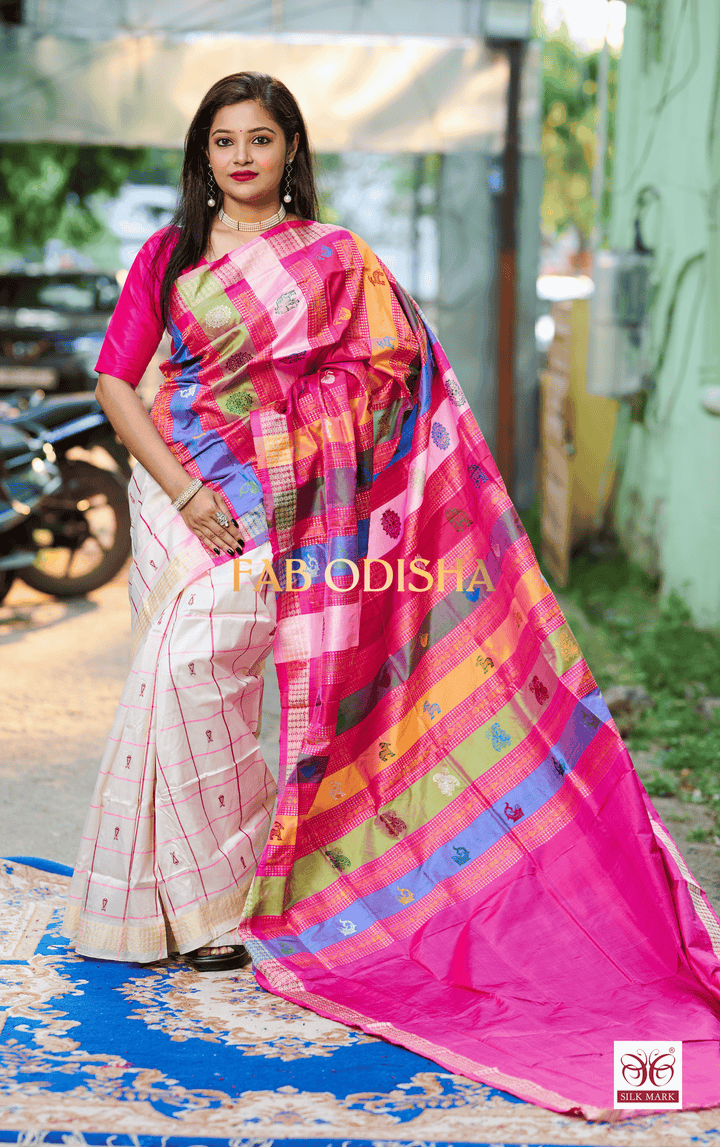 NAYANTARA LOOMS BERHAMPURI DOUBLE AANCHAL PURE SILK PATTA SAREE