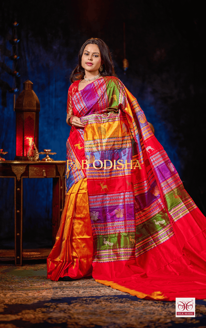 EXCLUSIVE MYSTIC BRIDAL RESPLENDENT DOUBLE ANCHAL BERHAMPURI PATTA SAREE