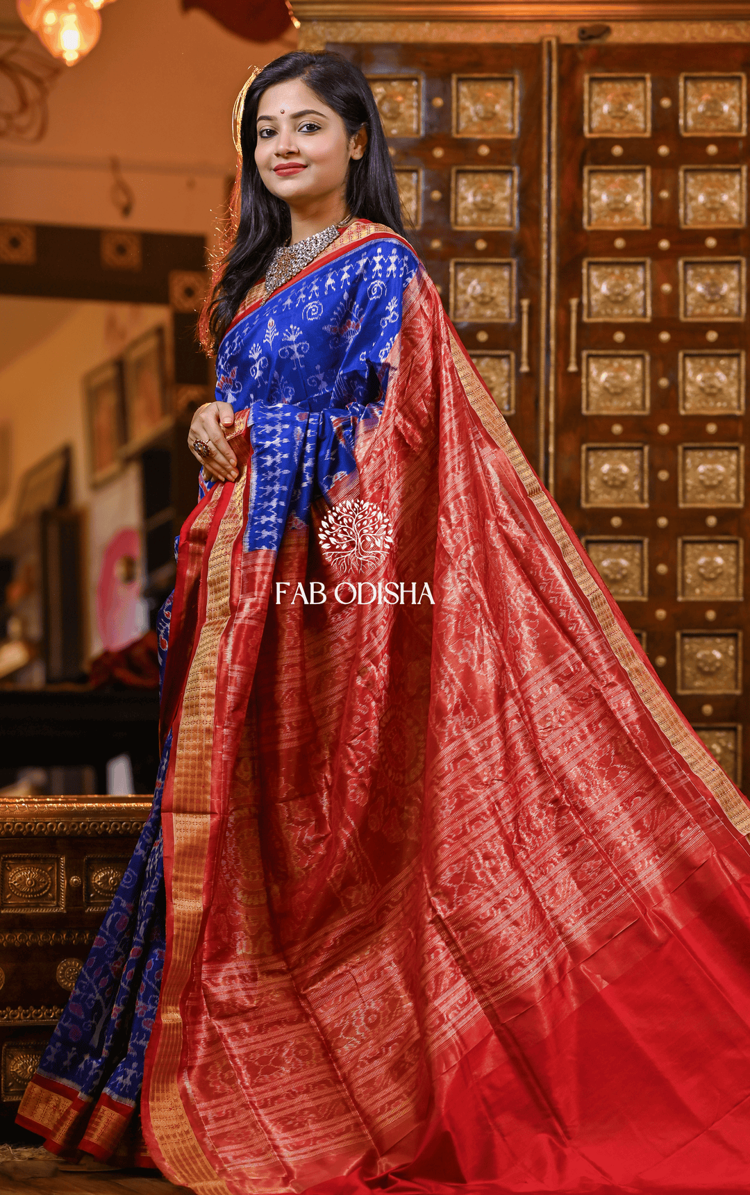 DIVYANSHI AKASHA SAMBALPURI HANDLOOM TISSUE AANCHAL PURE SILK SAREE
