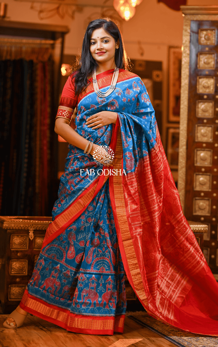 HERITAGE AIRAVANI SAMBALPURI HANDLOOM PURE SILK TISSUE SAREE