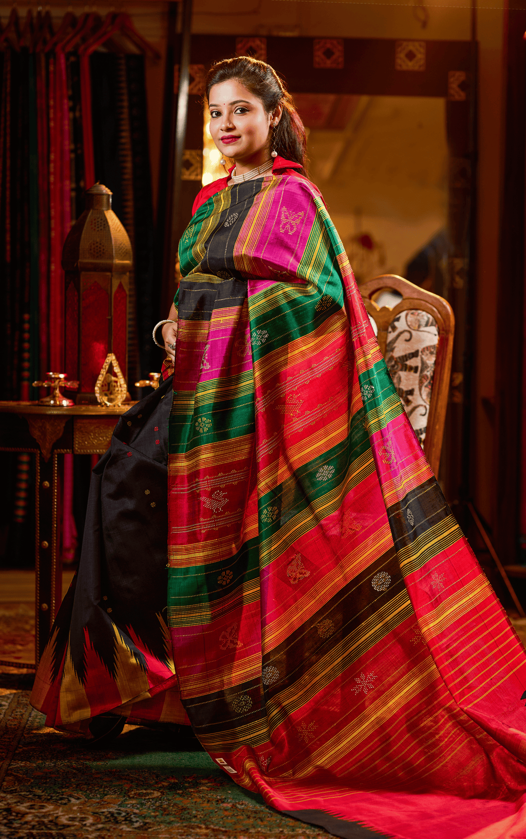 AMYRA SAHIBAN BERHAMPURI DOUBLE AANCHAL PURE HANDLOOM.SILK PATTA SAREE