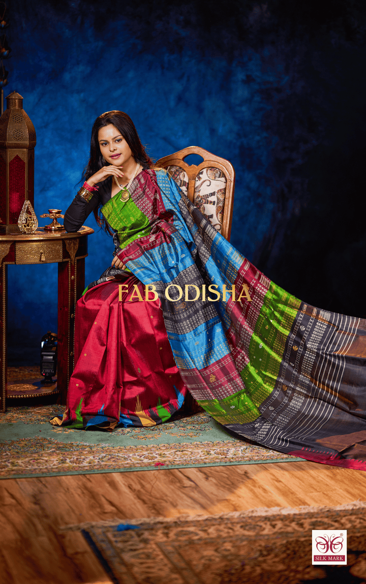 SUTRANGI ROYALE-DOUBLE AANCHAL MULTI KUMBHA PURE BERHAMPURI SILK PATTA SAREE