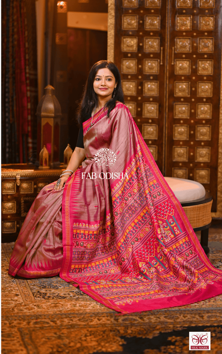 KAUSIKI CELESTIAL EMBRACE RARE AND PREMIUM JACQUARD HAND-WOVEN FINE TUSSAR SILK SAREE