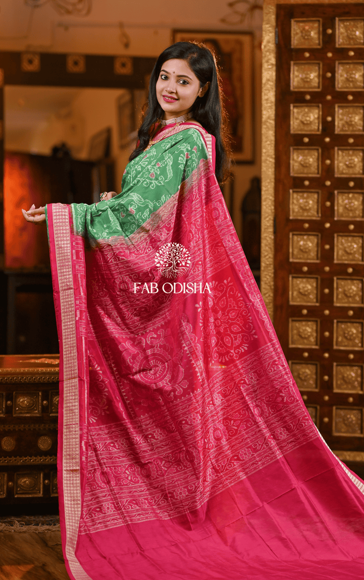 EMERALD TREE OF LIFE KALPAVRIKSHYA SAMBALPURI PURE SILK SAREE