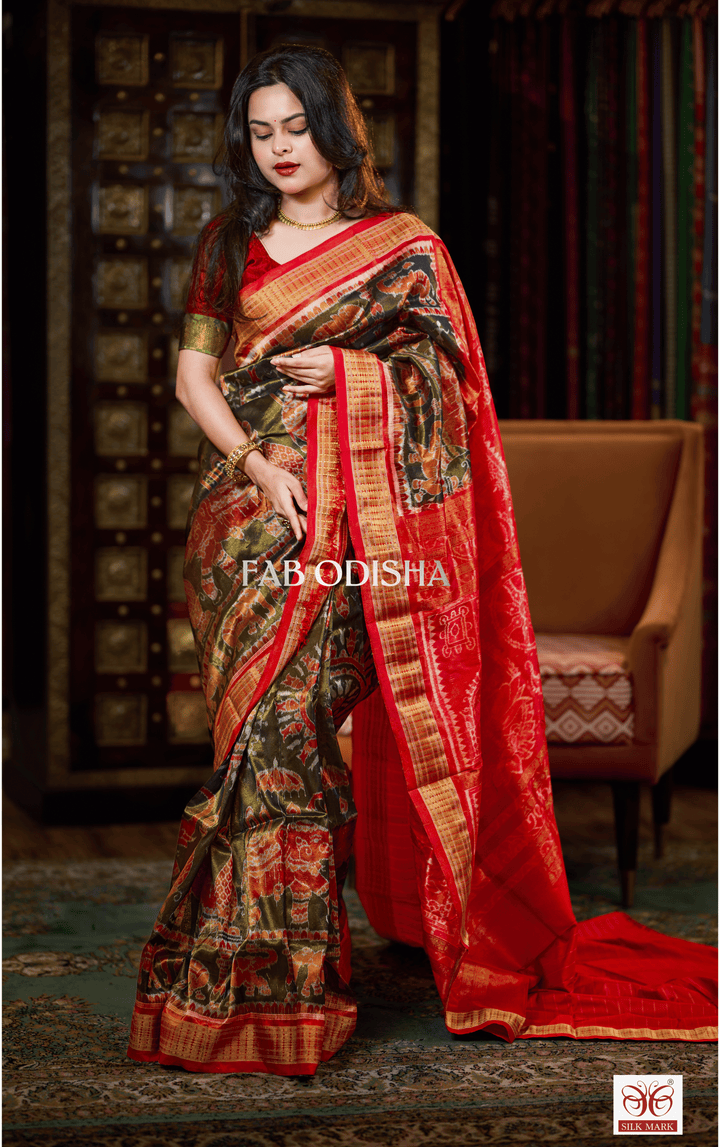 "SHAHI GAJAPATI DARBAR" SAMBALPURI BANDHA FULL TISSUE SILK PATTA SAREE