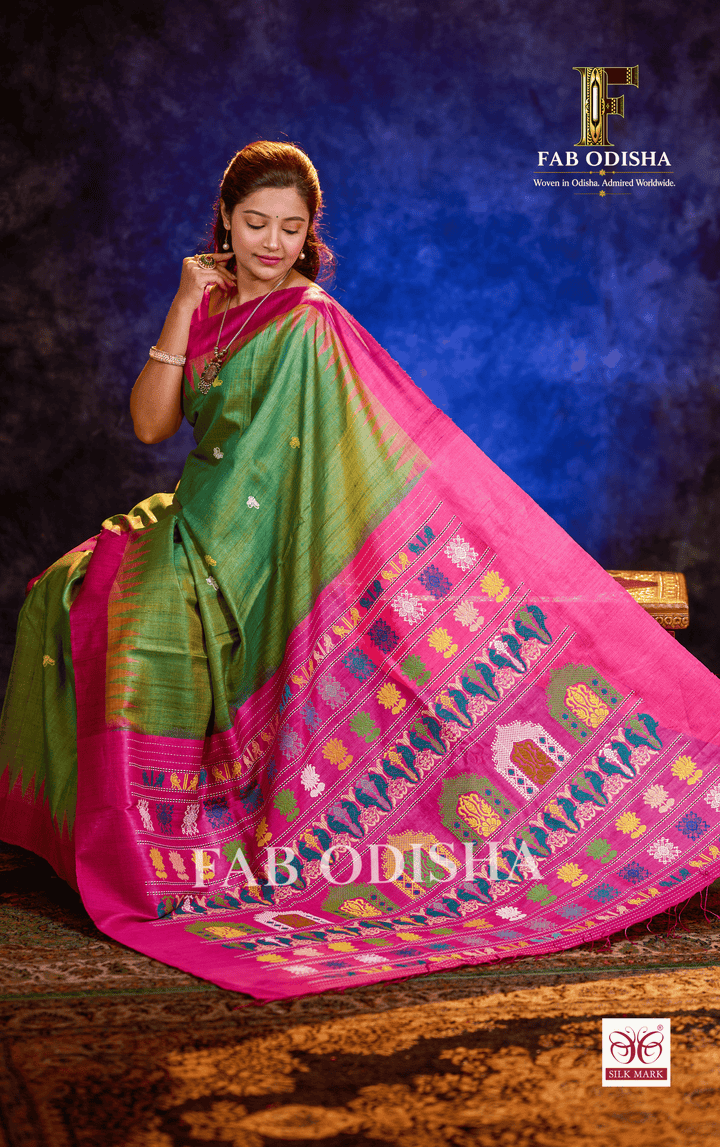 TALADHWAJA DOLABEDI HERITAGE FINE TUSSAR HANDLOOM SILK SAREE