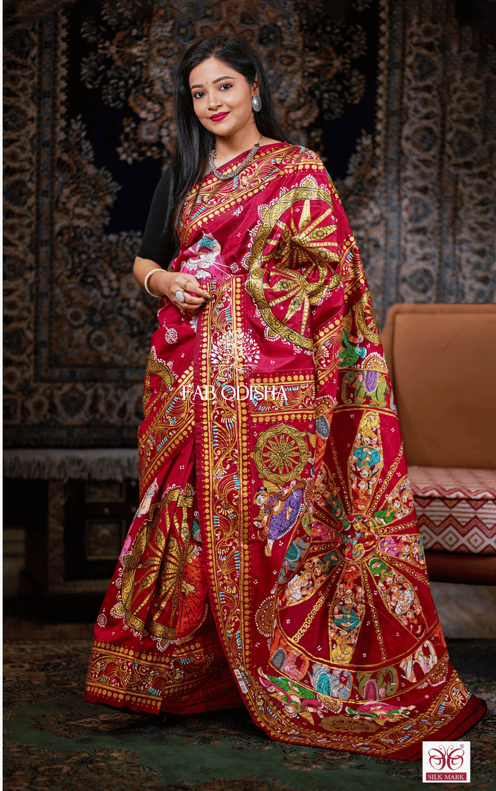 KONARK CHAKRA NARTAKI THEME PATTACHITRA PURE SILK SAREE