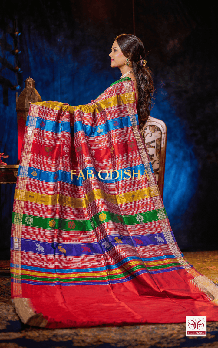 RAJ GHARANA BERHAMPURI DOUBLE AANCHAL PURE TISSUE SILK PATTA SAREE