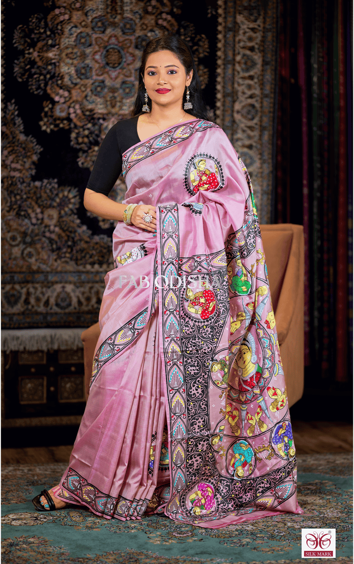 ODISHI MUDRA THEMED PATTACHITRA PURE SILK SAREE