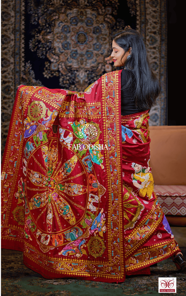 KONARK CHAKRA NARTAKI THEME PATTACHITRA PURE SILK SAREE