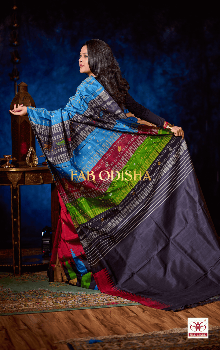 SUTRANGI ROYALE-DOUBLE AANCHAL MULTI KUMBHA PURE BERHAMPURI SILK PATTA SAREE