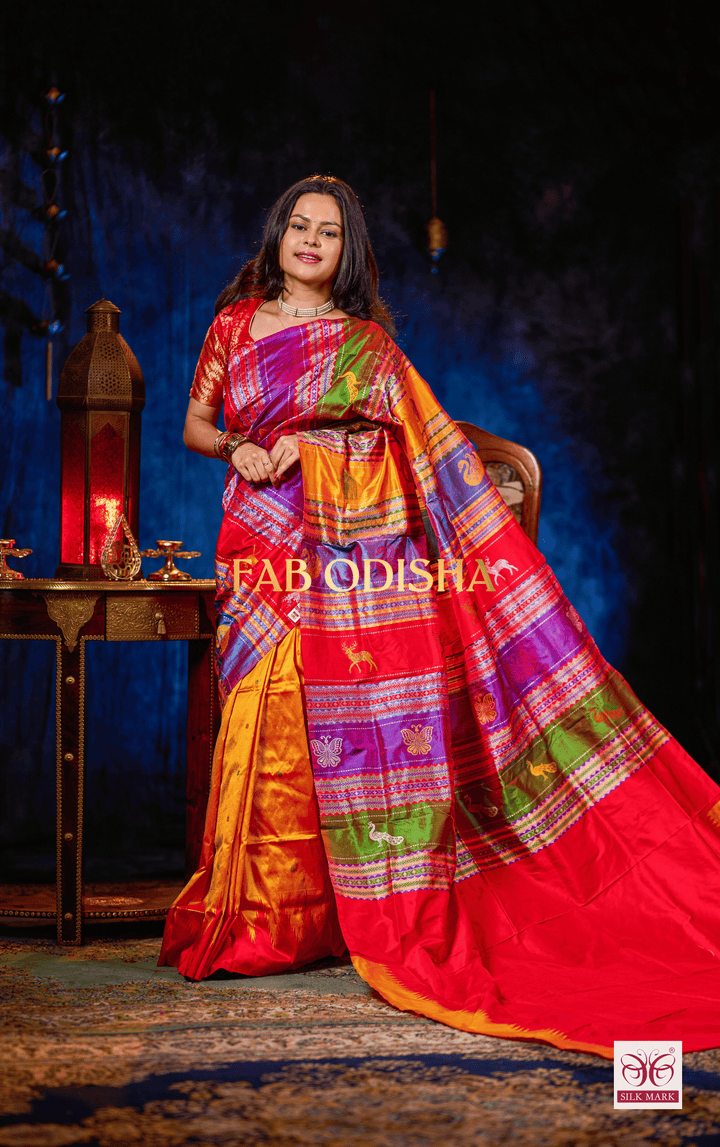 EXCLUSIVE MYSTIC BRIDAL RESPLENDENT DOUBLE ANCHAL BERHAMPURI PATTA SAREE
