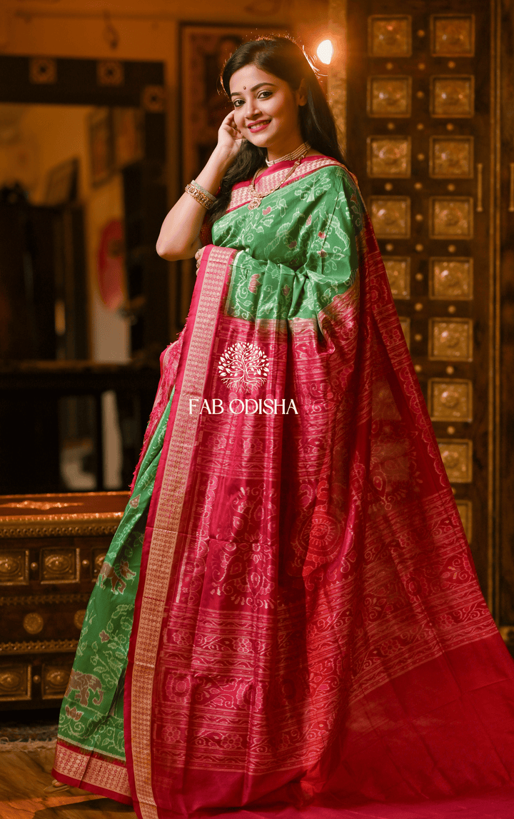 EMERALD TREE OF LIFE KALPAVRIKSHYA SAMBALPURI PURE SILK SAREE