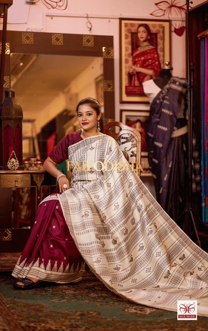 RITAMBARI BERHAMPURI HANDLOOM DOUBLE PALLU PURE SILK PATTA SAREE