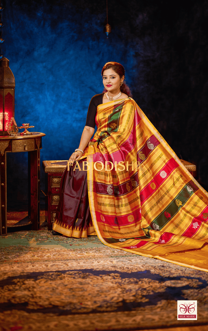 AARANYAA HERITAGE DOUBLE ANCHAL BERHAMPURI HANDLOOM SILK PATTA