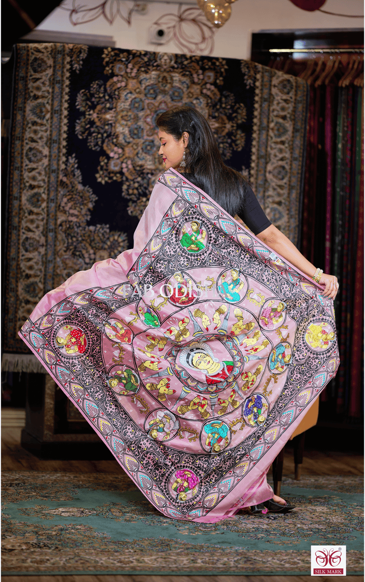 ODISHI MUDRA THEMED PATTACHITRA PURE SILK SAREE
