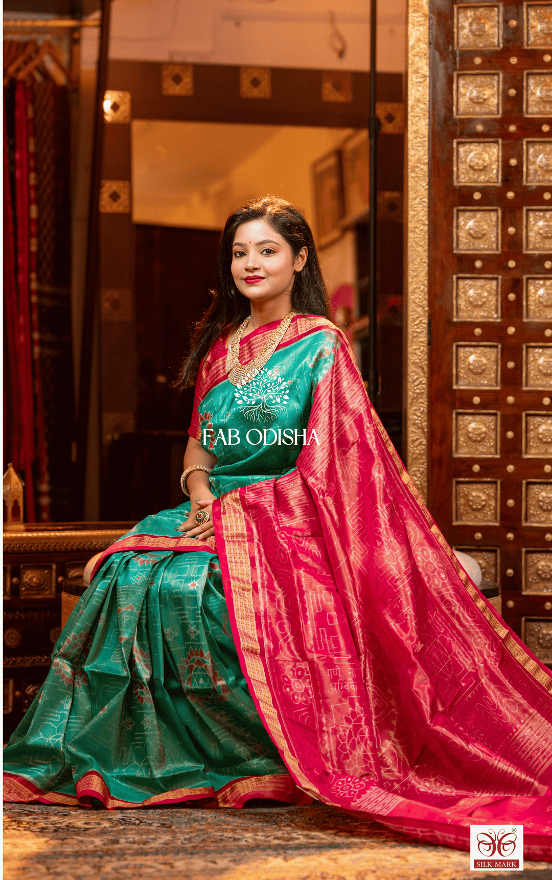 AUSPICIOUS GODDESS OF WEALTH SHREE LAKSHMI YANTRA FULL BODY TISSUE SILK SAREE