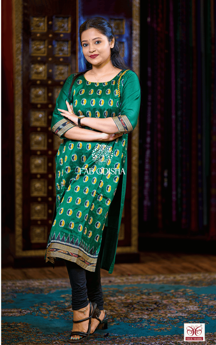 SILK SWAY ROYAL GREEN MULBERRY PURE SILK KURTI