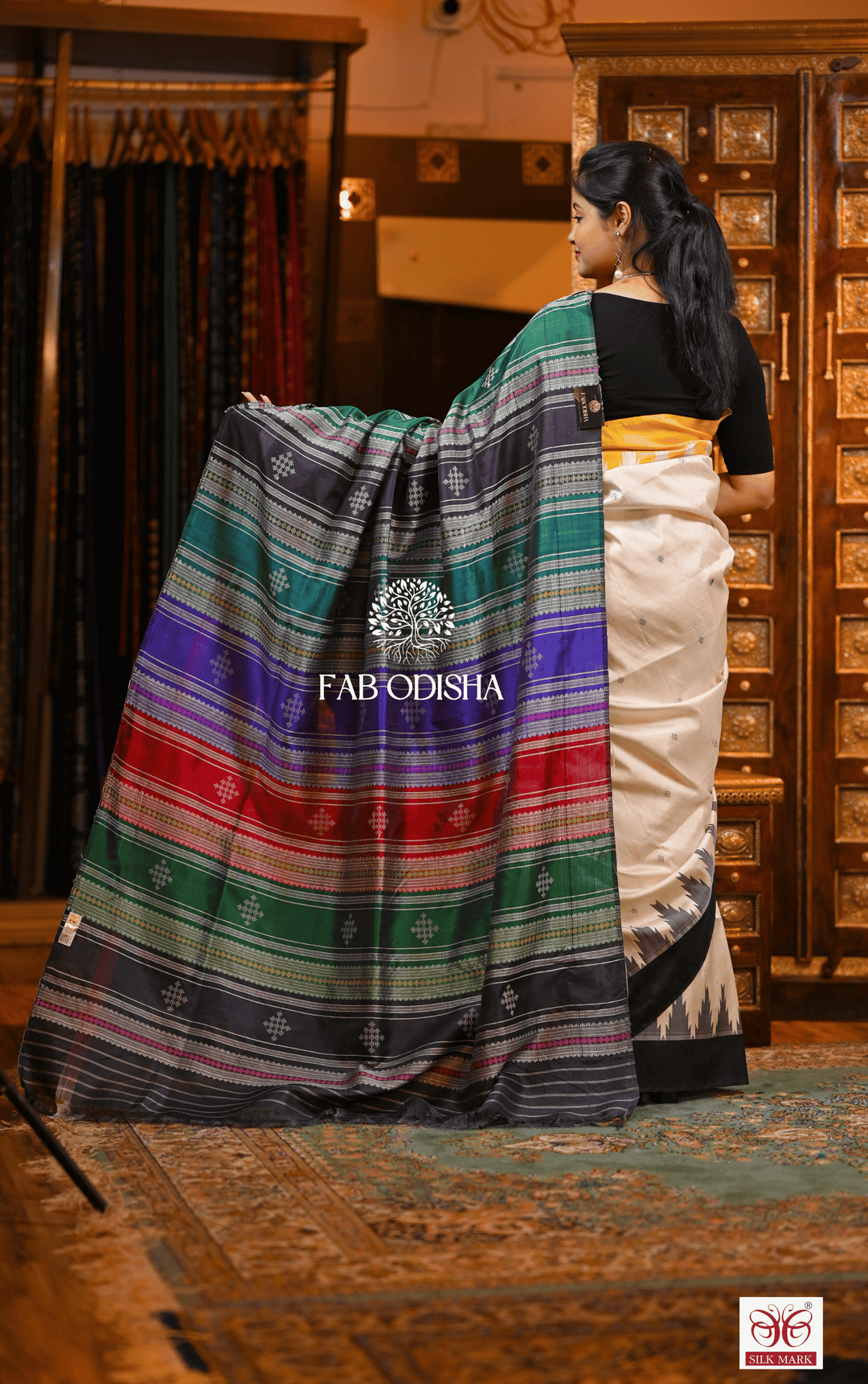 TEJOMAYA AMBARAM BERHAMPURI DOUBLE AANCHAL PURE SILK PATTA SAREE