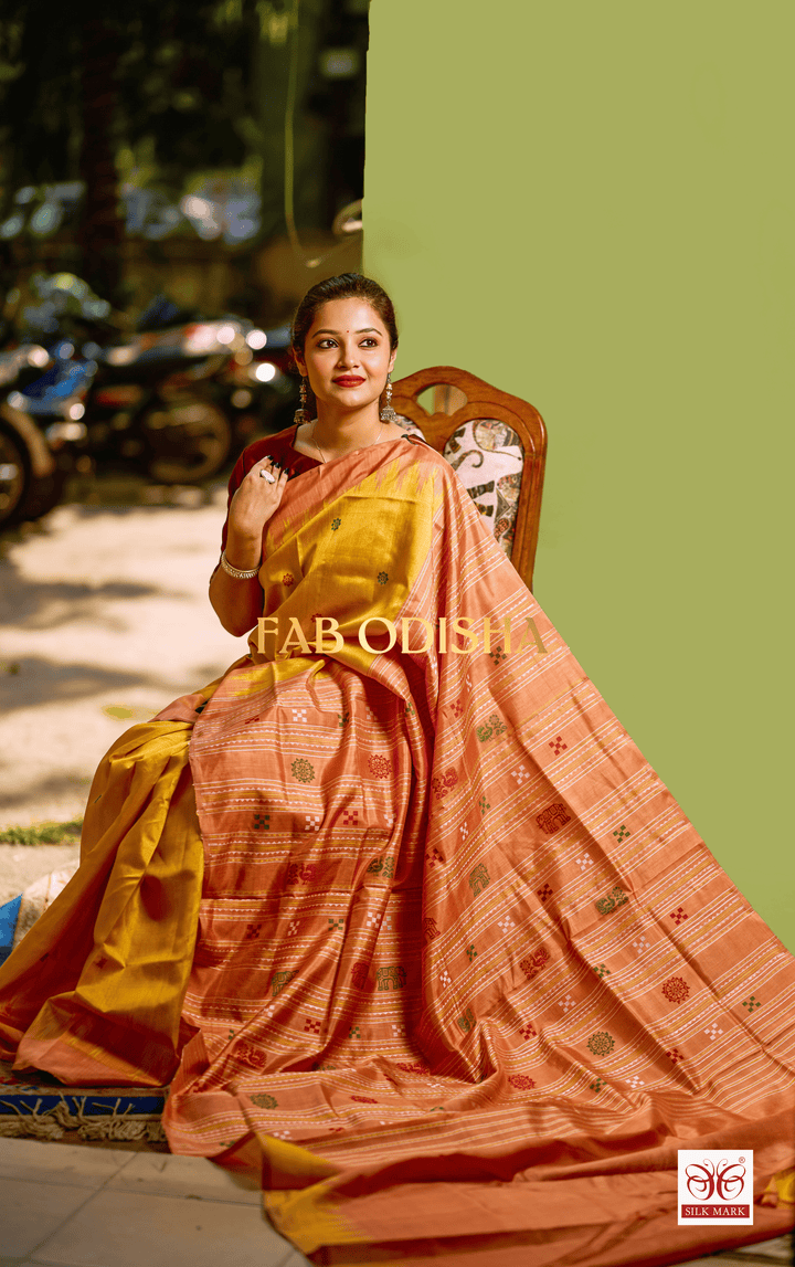 DHRITI PARAM VASTRA NATURAL DYE EXCLUSIVE BERHAMPURI DOUBLE AANCHAL PURE SILK PATTA SAREE