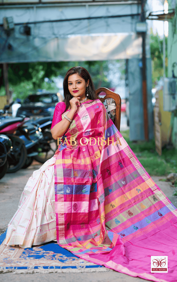 NAYANTARA LOOMS BERHAMPURI DOUBLE AANCHAL PURE SILK PATTA SAREE