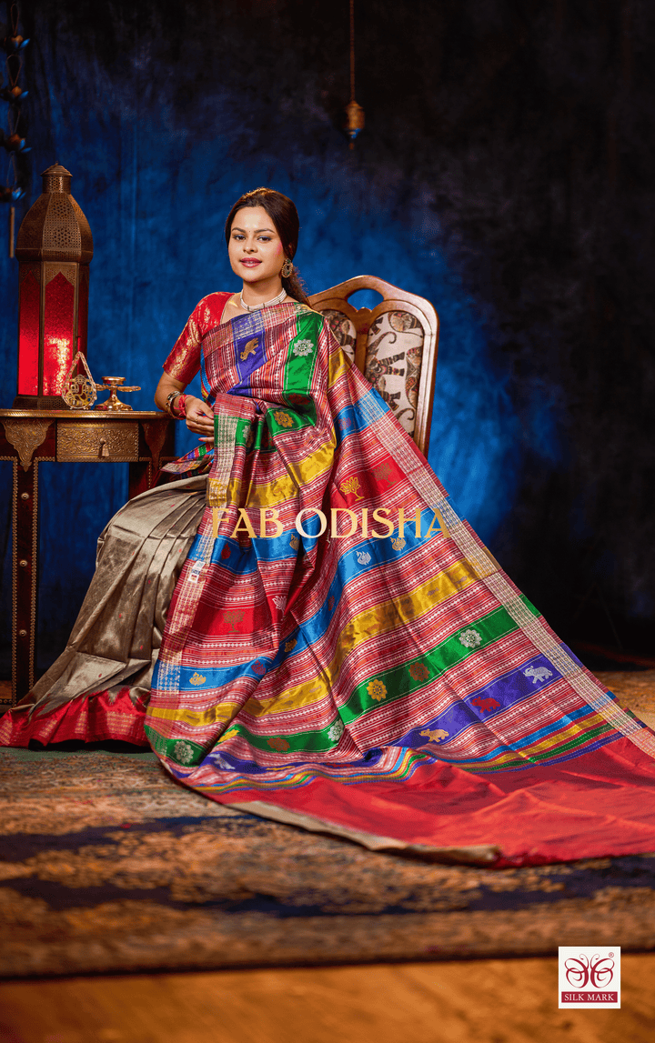RAJ GHARANA BERHAMPURI DOUBLE AANCHAL PURE TISSUE SILK PATTA SAREE