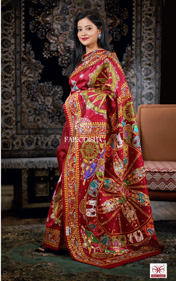 KONARK CHAKRA NARTAKI THEME PATTACHITRA PURE SILK SAREE