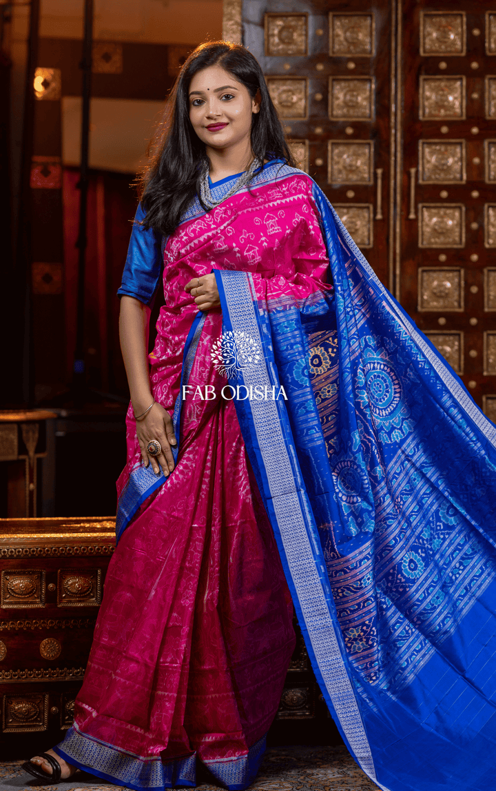INDRAJAAL CELESTIAL EXCLUSIVE SAMBALPURI HANDLOOM PURE SILK TISSUE ANCHAL SAREE