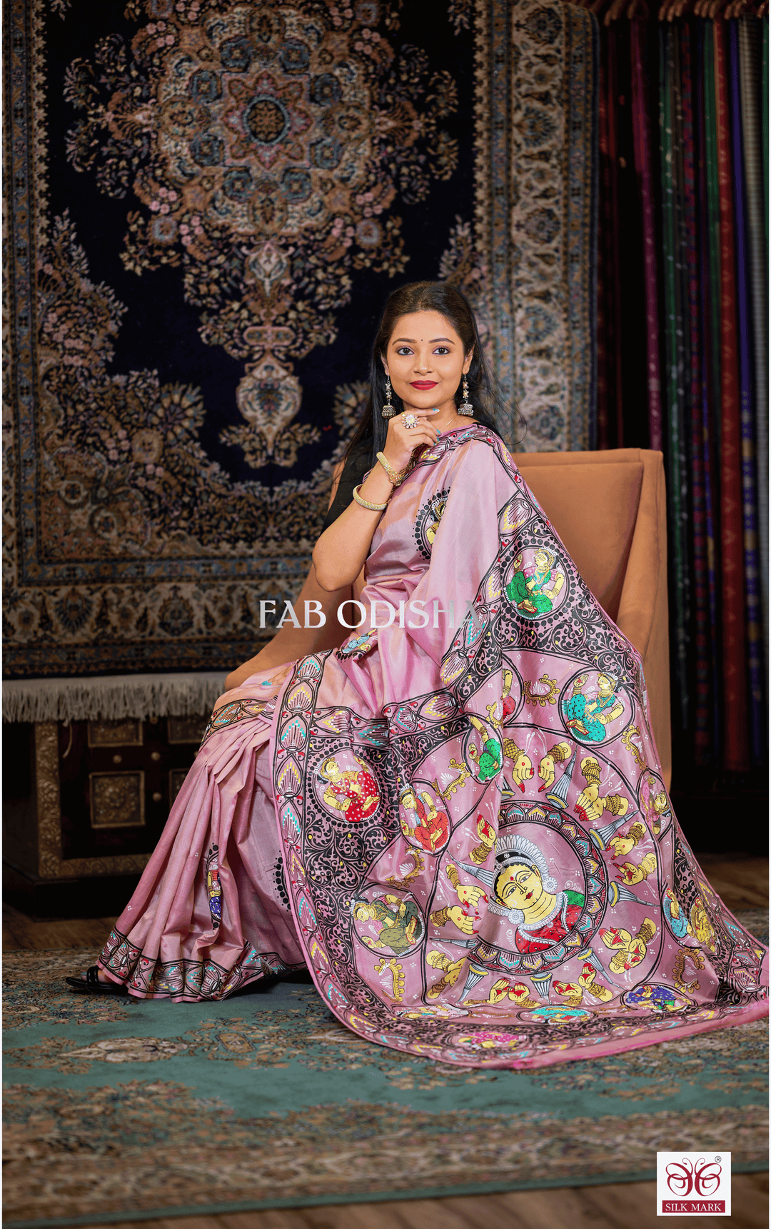 ODISHI MUDRA THEMED PATTACHITRA PURE SILK SAREE