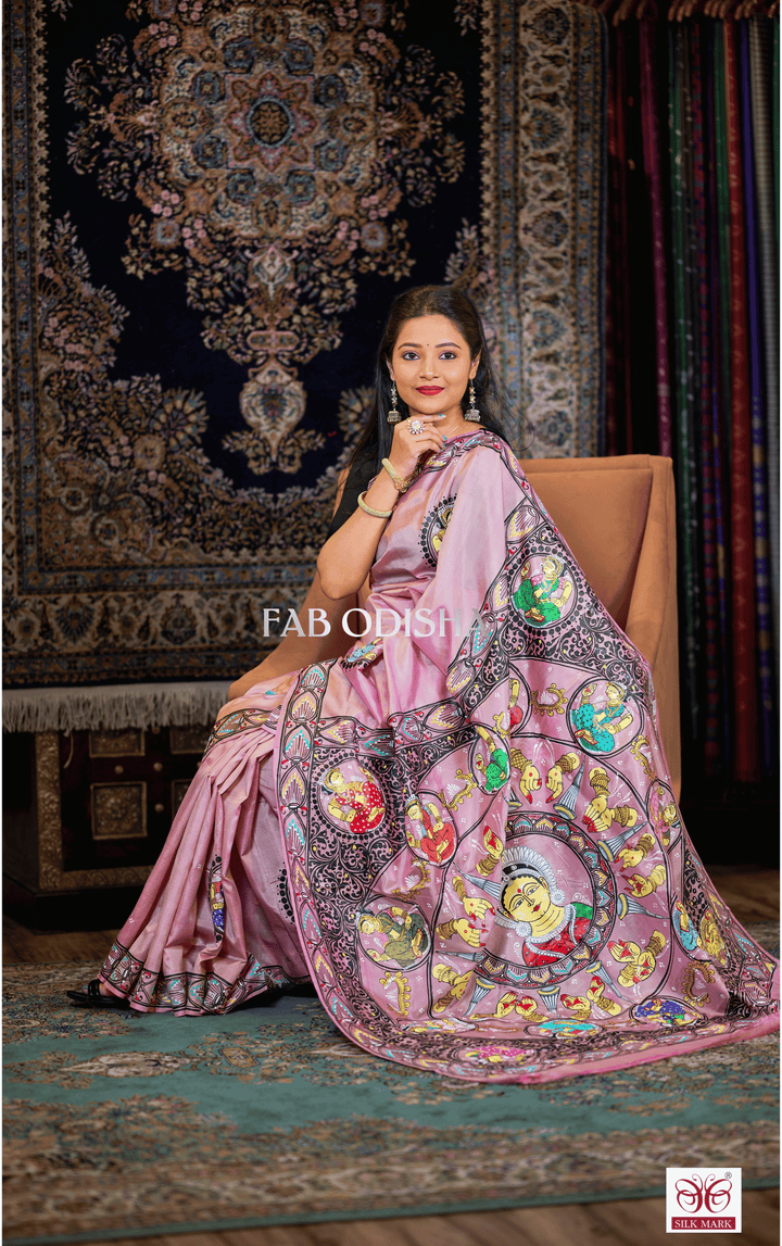ODISHI MUDRA THEMED PATTACHITRA PURE SILK SAREE