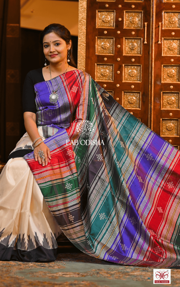 TEJOMAYA AMBARAM BERHAMPURI DOUBLE AANCHAL PURE SILK PATTA SAREE