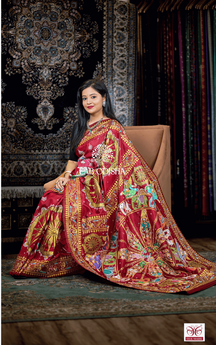 KONARK CHAKRA NARTAKI THEME PATTACHITRA PURE SILK SAREE