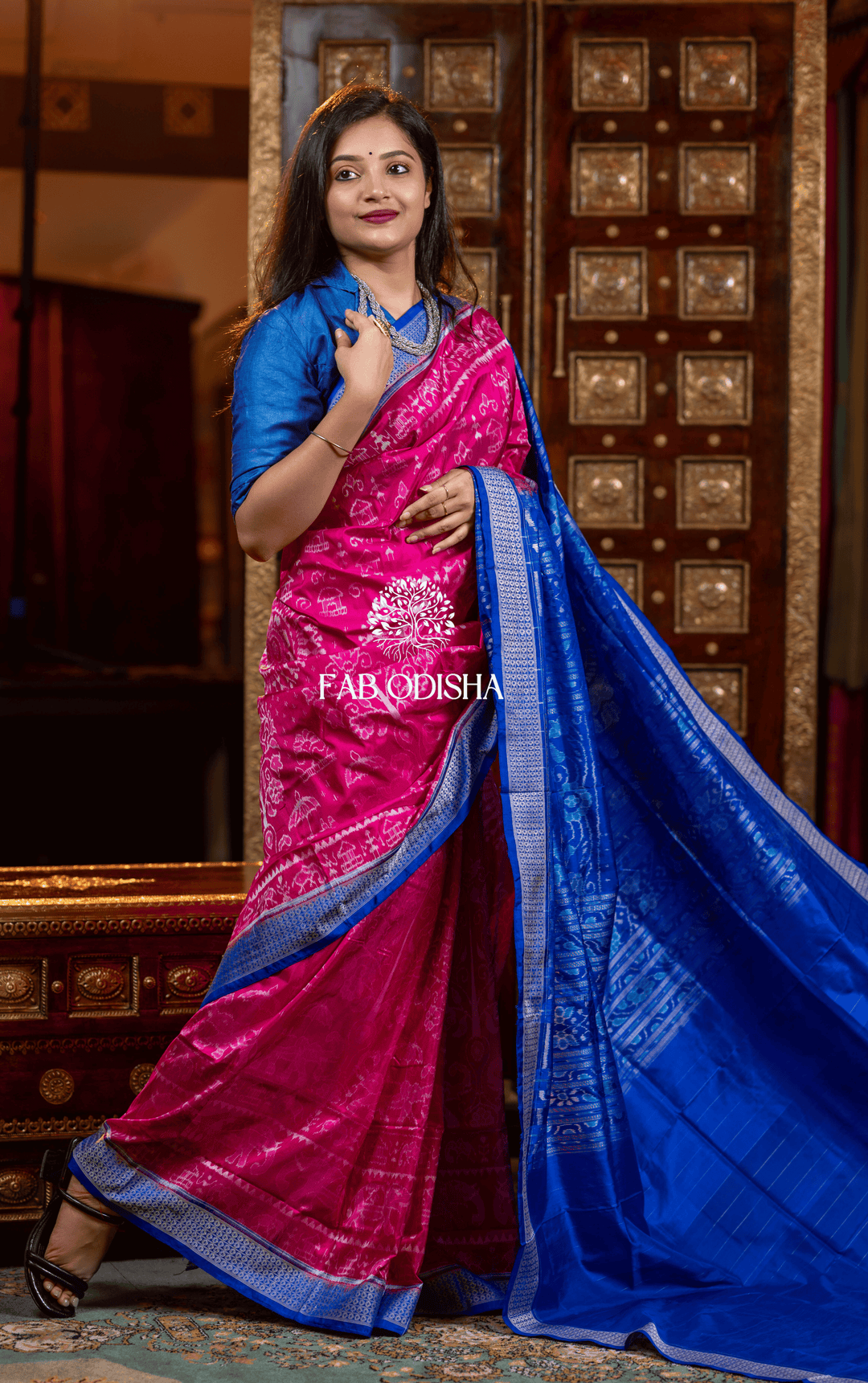 INDRAJAAL CELESTIAL EXCLUSIVE SAMBALPURI HANDLOOM PURE SILK TISSUE ANCHAL SAREE