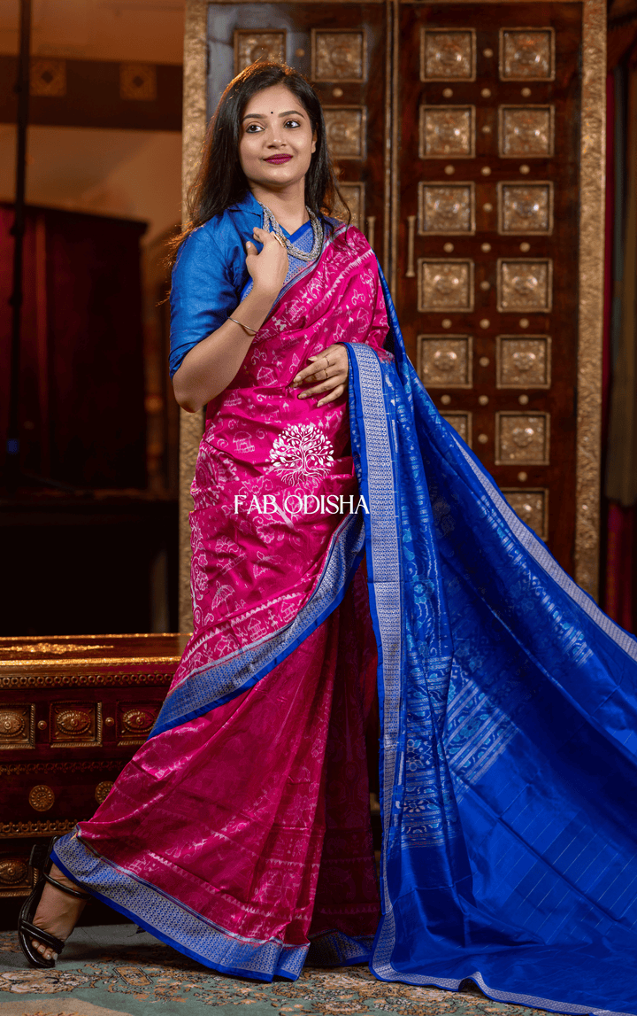 INDRAJAAL CELESTIAL EXCLUSIVE SAMBALPURI HANDLOOM PURE SILK TISSUE ANCHAL SAREE
